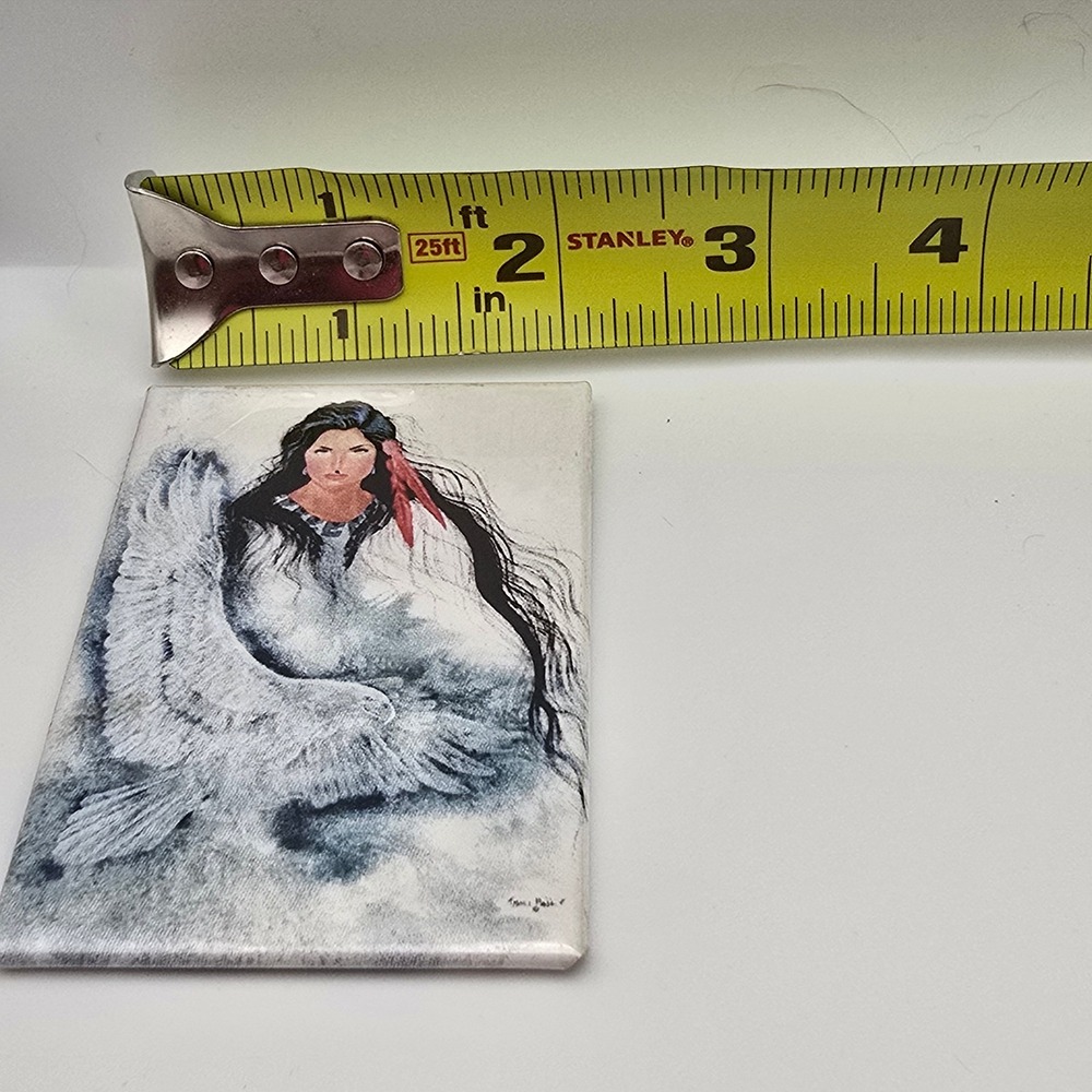 Vintage 90s Free Spirt Native American Ceramic Art Tile Refrigerator Magnet - Picture 4 of 4